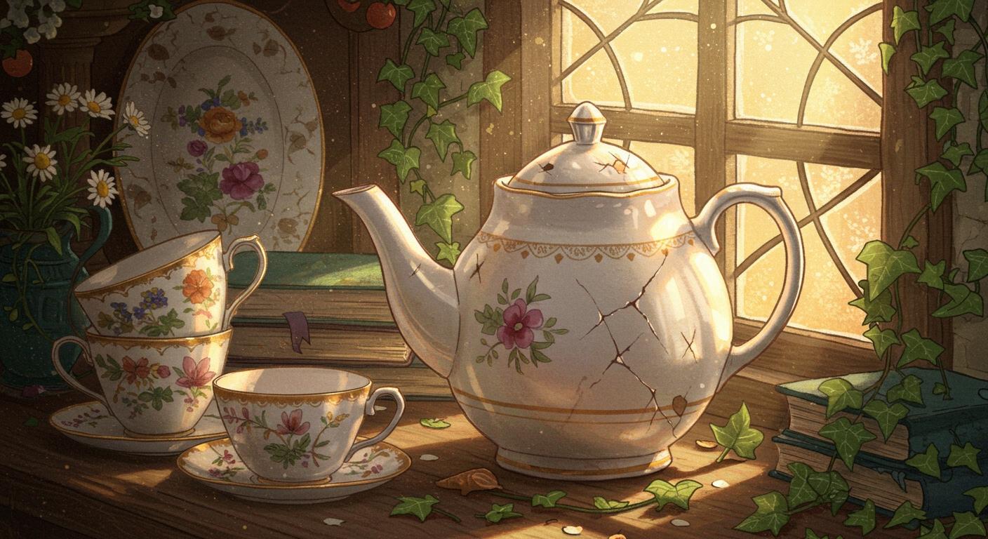 화려하지만 상처 입은 찻주전자