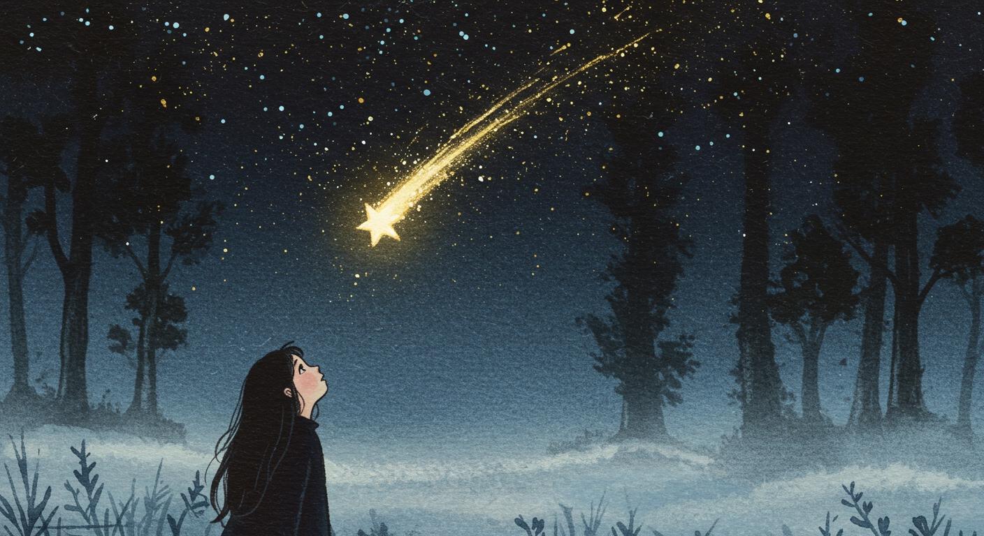 춥고 어두운 밤, 작은 소녀와 떨어진 별똥별