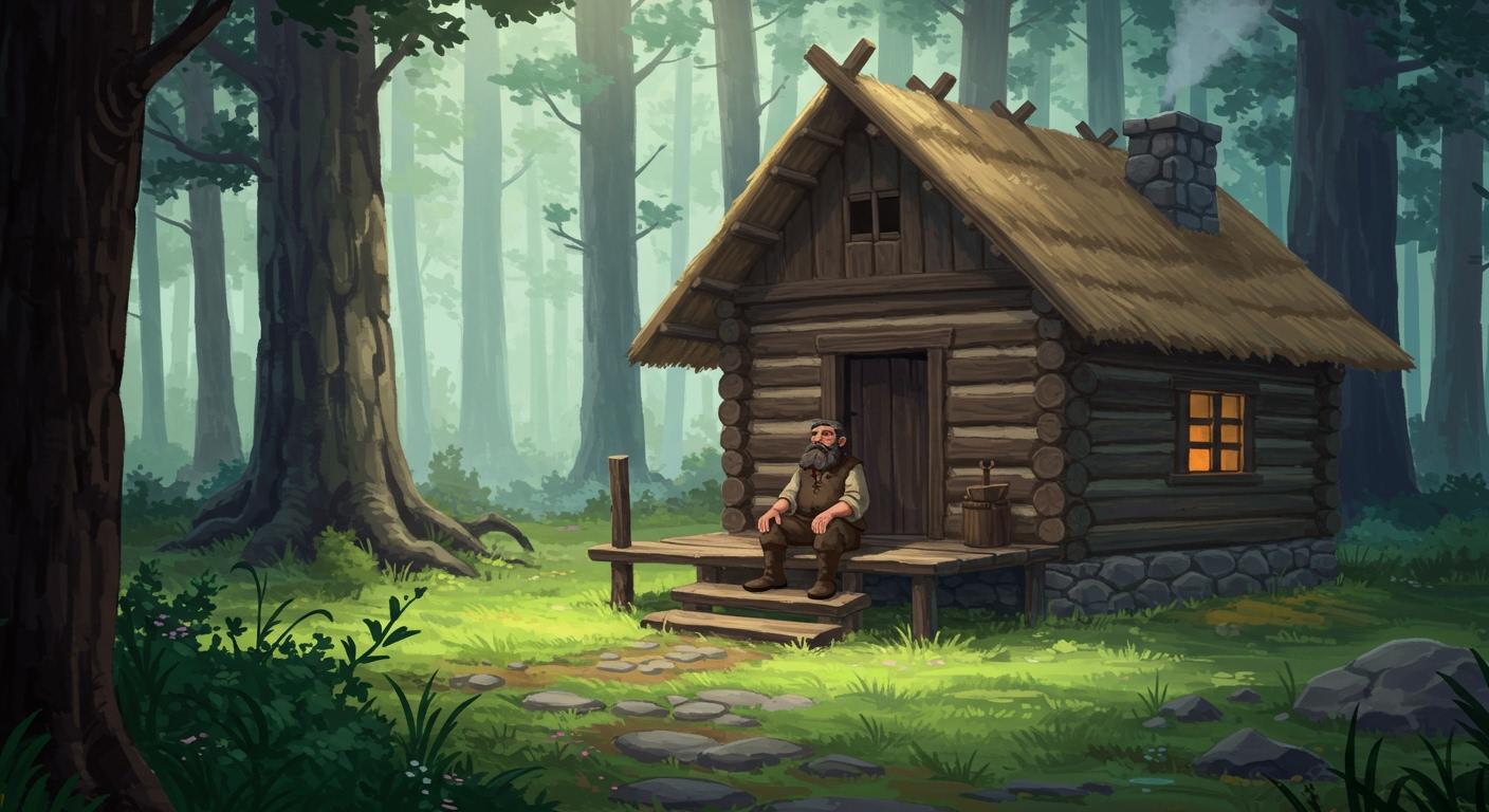 숲 속 작은 오두막과 나무꾼