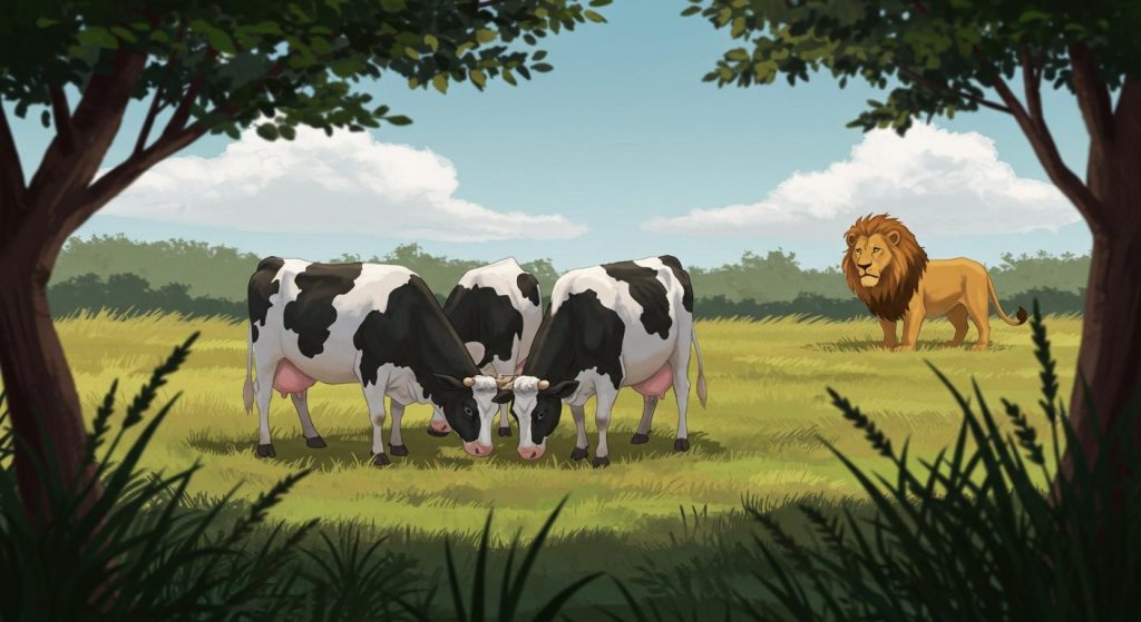 사자와 세 마리 소 – 단결이 힘이다