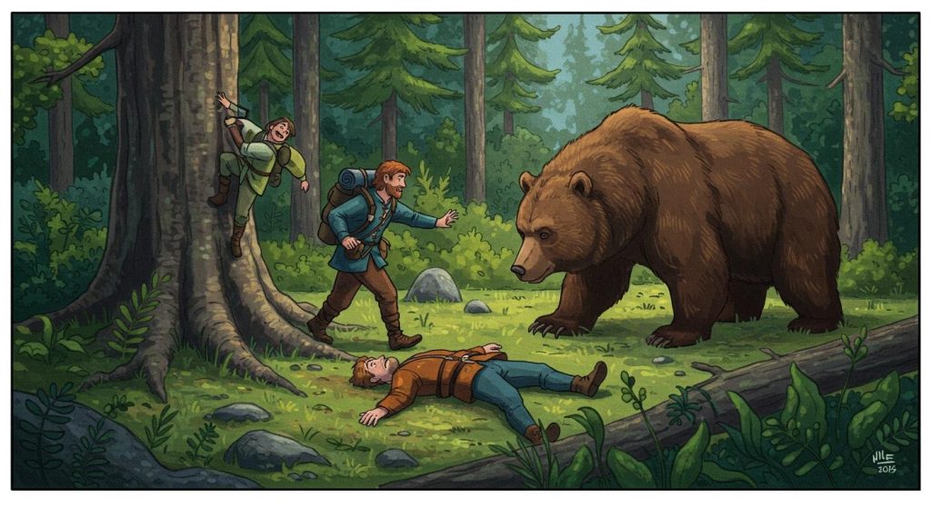 곰과 여행자 – 진정한 친구는 어려울 때 알 수 있다