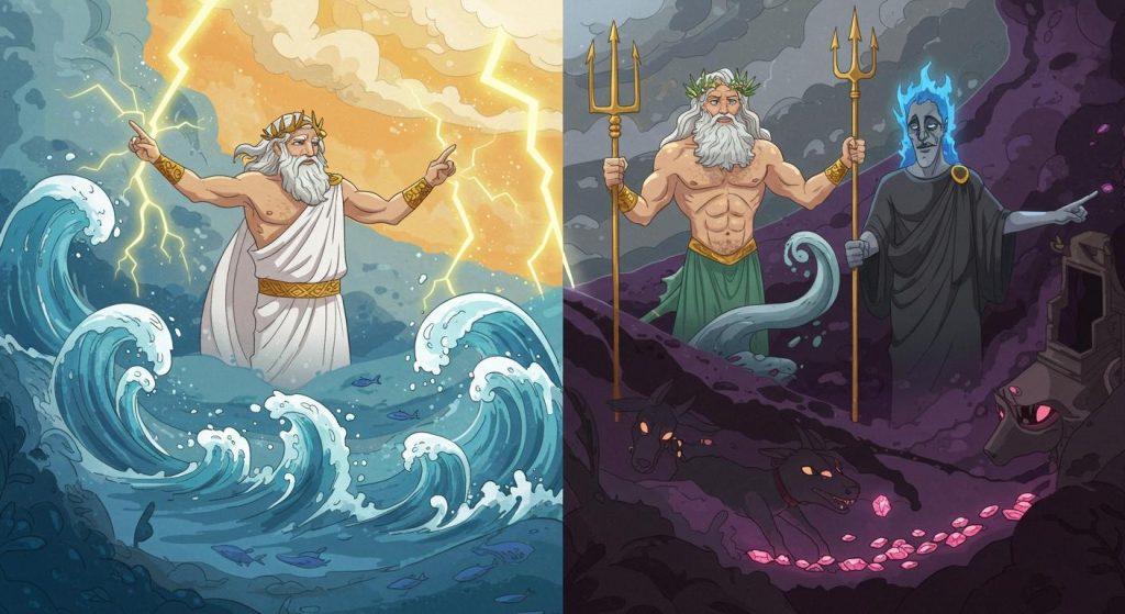 제우스의 형제들(포세이돈, 하데스)과 세상의 지배권 분배