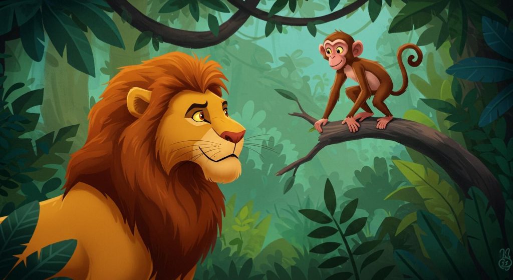 사자와 원숭이의 대결 – 겉모습보다 실력이 중요하다