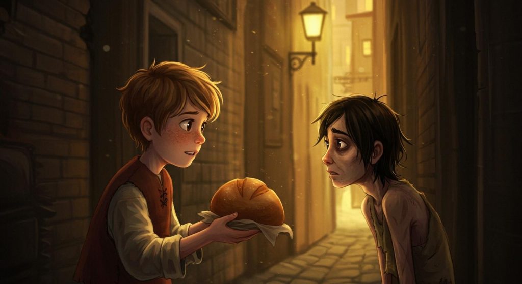 배고픈 자를 위해 빵을 나눈 소년 – 나눔의 가치