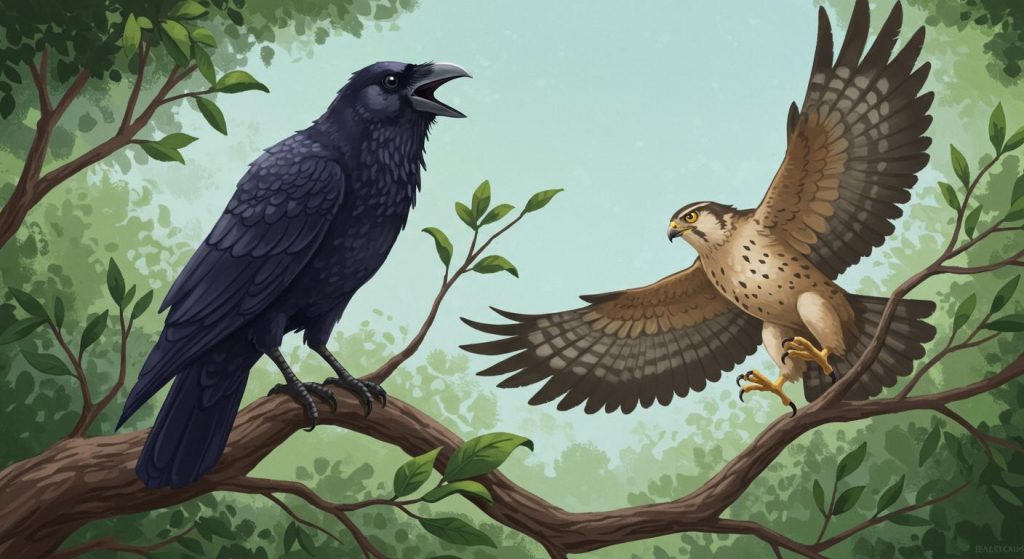 까마귀와 매 – 자만하면 위험하다