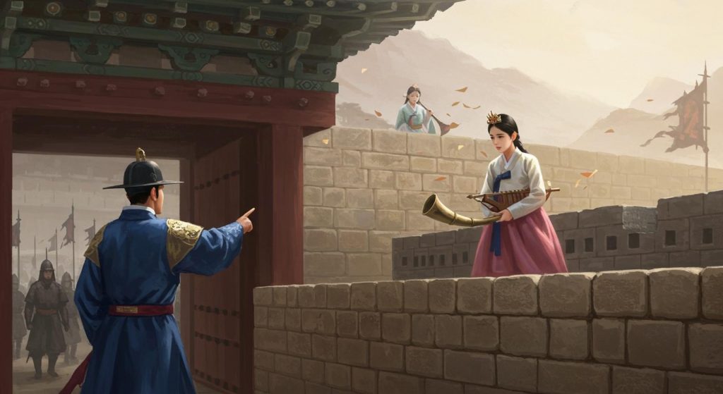 호동왕자와 낙랑공주 – 호동왕자가 낙랑공주에게 신호를 보내 성을 열게 한 이야기