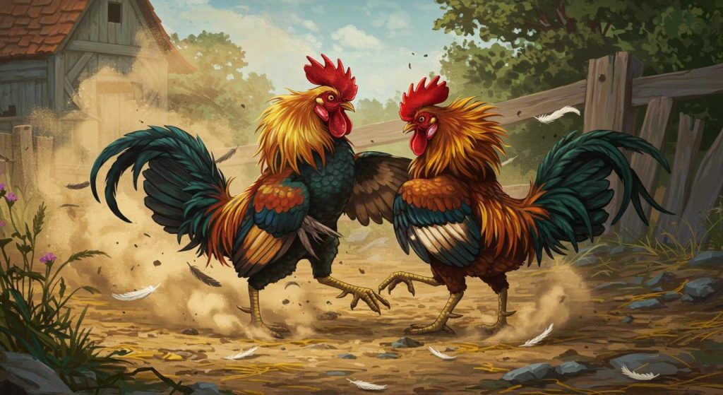 두 마리 수탉 – 지나친 경쟁이 결국 파멸을 부른다