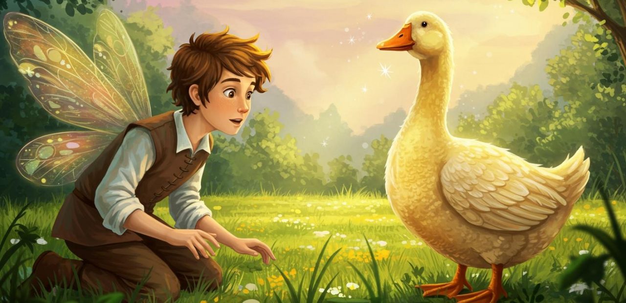 황금 거위 - 착한 소년이 황금 거위 덕분에 행운을 얻음