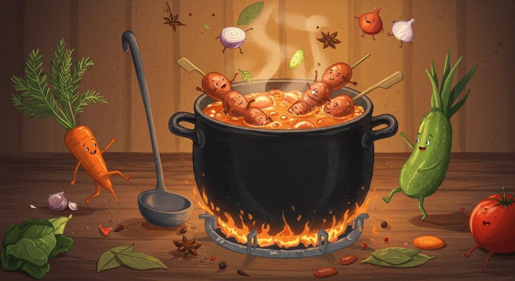 소시지 꼬챙이로 만든 수프 - 요리 재료들의 이야기.