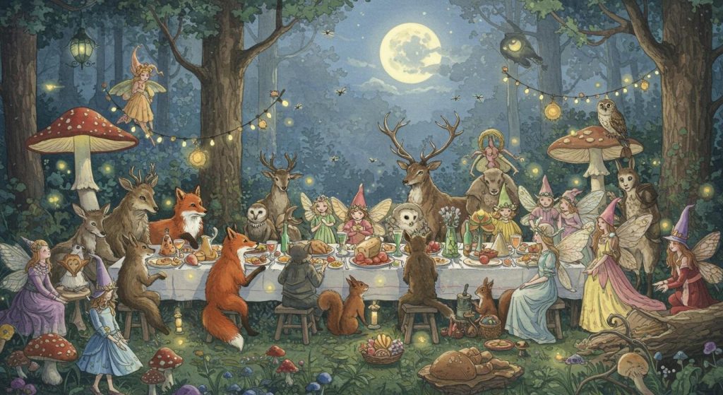달빛 아래의 연회 - 숲속 동물과 요정의 기적 연회