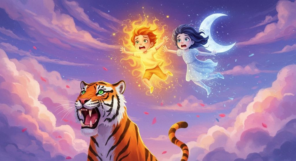 해와 달이 된 오누이 - 호랑이를 피해 하늘의 해와 달이 됨
