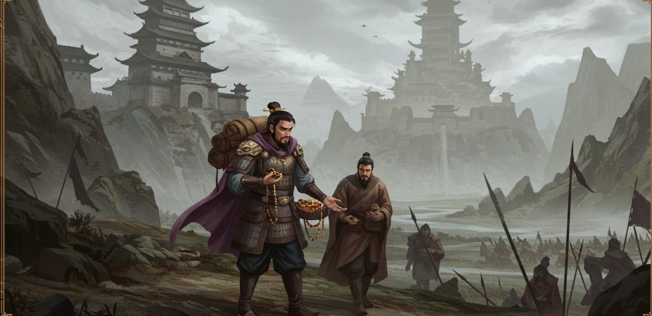 48. 유비의 백제성 퇴각 – 패배 후 뇌물에 의존하며 도망.