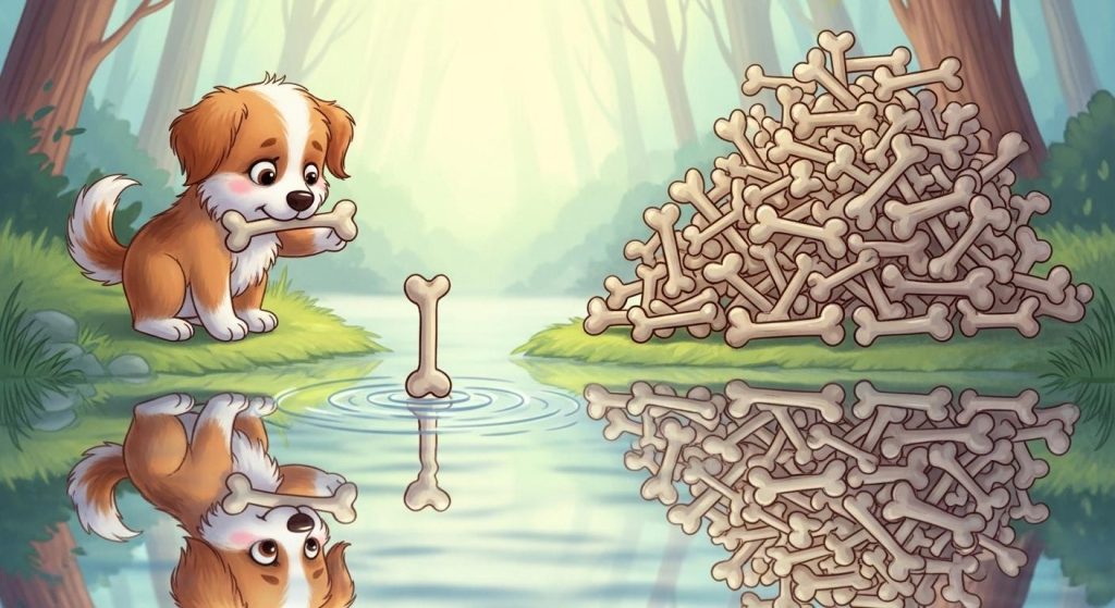 욕심 부리다 잃은 개, 만족의 교훈